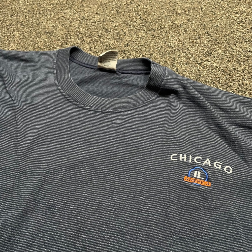 Vintage Cal Cru Chicago Illinois T Shirt Mens XXL Blue Striped Made in USA 90s